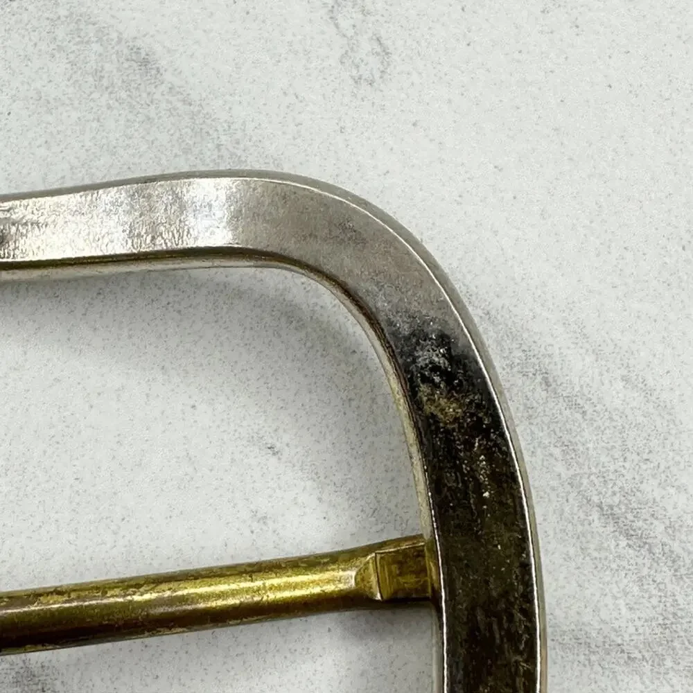 Vintage Two Tone Silver Gold Simple Basic Prong Belt Buckle Made in USA Unisex ✨